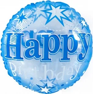 F 18"/46см Круг, С Днем Рождения (голубые звезды), Прозрачный,  /1 шт./(Китай)