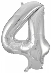 F 34"/86 см Цифра "4", Серебро/ 1 шт /(Китай)