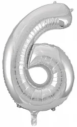F 34"/86 см Цифра "6", Серебро/ 1 шт /(Китай)