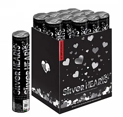 Пневмохлопушка 30 см Металлизированное сердца, Серебро/1 шт./