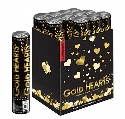 Пневмохлопушка 30 см Металлизированное сердца, Золото/1 шт./