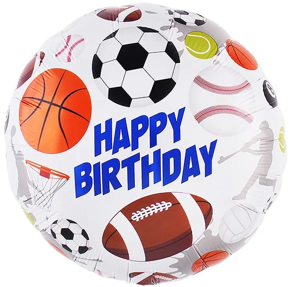 F 18"/48см Круг, С Днем Рождения (спортивные мячи), 1 шт.(Китай)