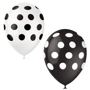 М 12"/30см Горошек Ассорти (черно-белое), Декоратор, 25 шт. (Мексика)