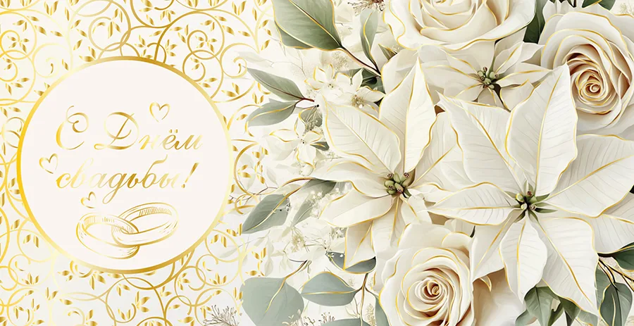 Конверт для денег С днем свадьбы! Кольца и цветы (5 шт.)