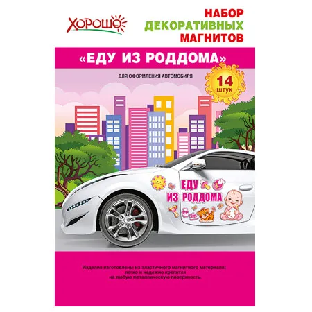 Набор декоративных магнитов "Еду из роддома!" (девочка)