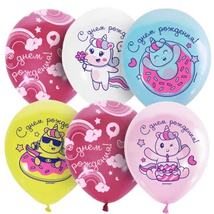 М 12"/30см  Единороги Пончики / уп. 25 шт.(Мексика)