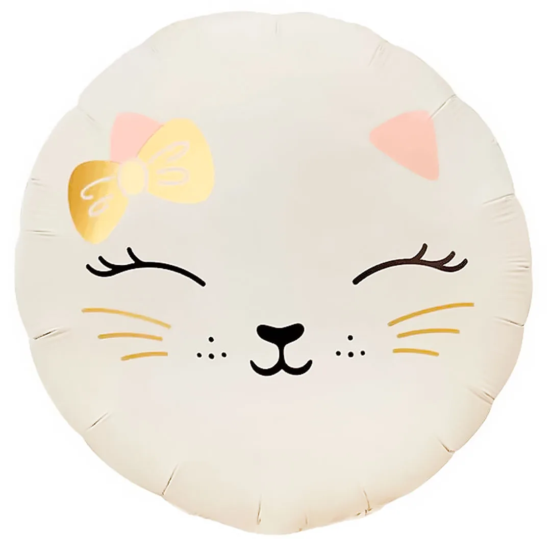 F 18"/48см Круг, Кошечка с бантом, Кремовый, Сатин, 1 шт.(Китай)