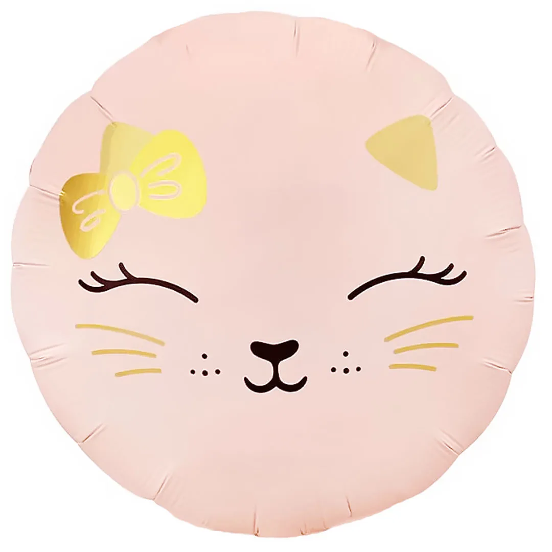 F 18"/48см Круг, Кошечка с бантом, Розовый, Сатин, 1 шт.(Китай)