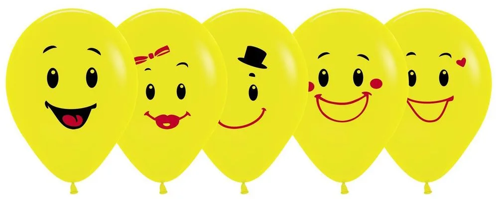 S 12 Ассорти смайлов (5 дизайнов) желтый Пастель / 100 шт. / (Колумбия)
