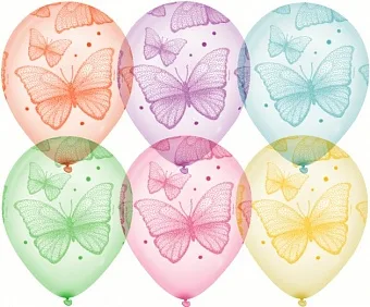 К 12"/30см Хрустальные бабочки, Ассорти, кристалл, 5 ст, 25 шт.(Китай)