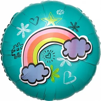 F 18"/46см Круг, Радуга (рисунки мелом), Мятный, 1 шт.  / (Китай)