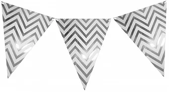 Гирлянда Флажки, Белые зигзаги, Серебро, Металлик, 250 см, 1 шт.
