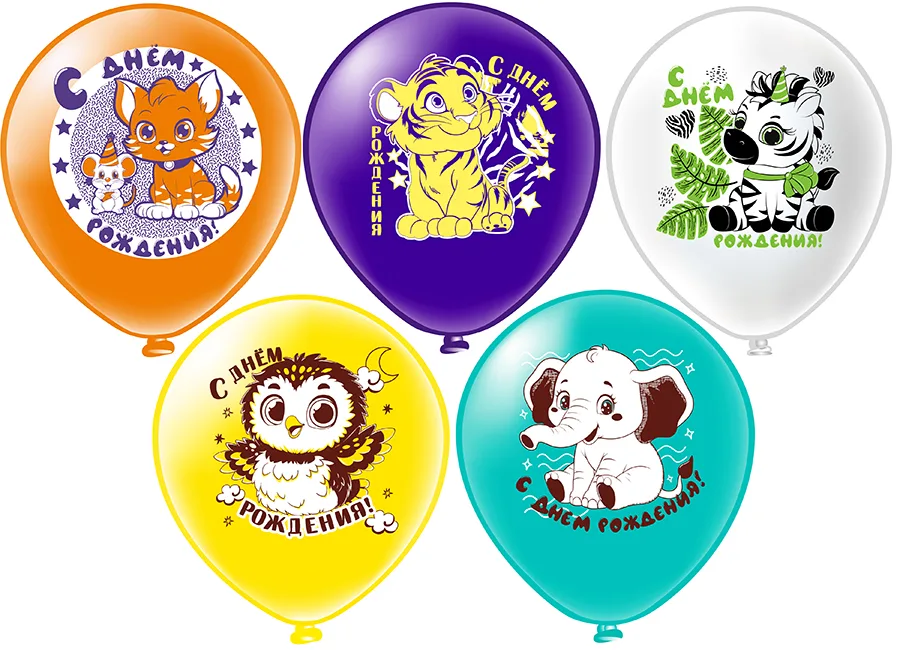 Б 12"/30см СДР! Животные малыши! 5 дизайнов (25шт./уп.) (Таиланд)