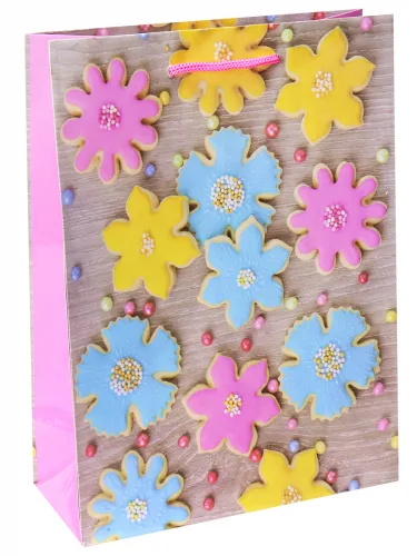 Optima Пакет подарочный с глянцевой ламинацией 18x23x8 см (M) Яркое печенье. 128 г