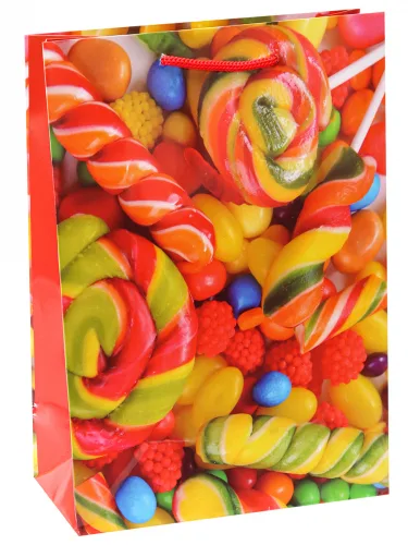 Optima Пакет подарочный с глянцевой ламинацией 18x23x8 см (M) Яркая карамель. 128 г