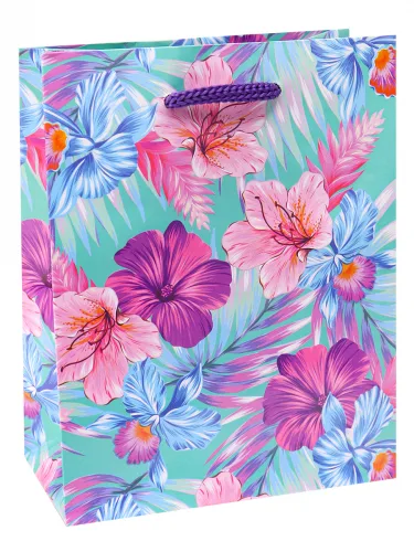 Пакет подарочный с глянцевой ламинацией 11.5x14.5x6 см (S) Яркие экзотические цветы. 128 г