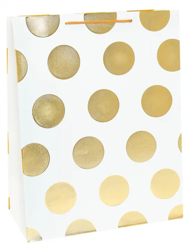 Dream cards Пакет подарочный с мат.лам. и тиснением фольгой 18х24х8.5см (M) Милый горошек. белый. 21