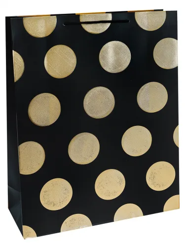 Dream cards Пакет подарочный с мат.лам. и тиснением фольгой 18х24х8.5см (M) Милый горошек. чёрный. 2