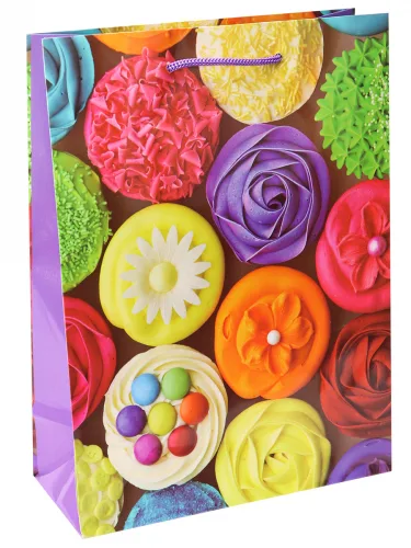 Optima Пакет подарочный с глянцевой ламинацией 18x23x8 см (M) Яркие кексы. 128 г