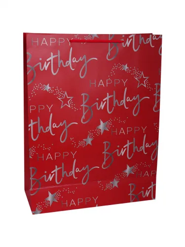 Dream cards Пакет подарочный с мат.лам. и тиснением фольгой 26х32х12см (L) Счастливого дня рождения.