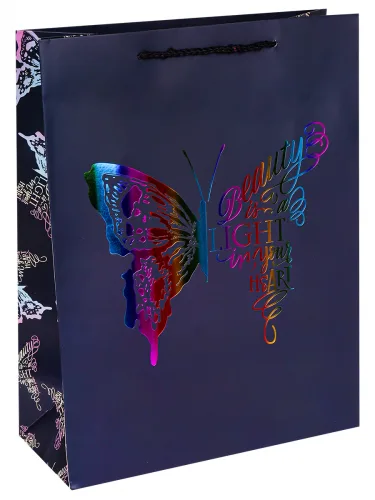 Dream cards Пакет подарочный с мат.лам. и глиттером 26х32х12 см (L) Необычная бабочка. 210 г