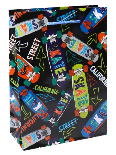 Optima Пакет подарочный с глянцевой ламинацией 26.4x32.7x8 см (L) Скейтборды. 128 г