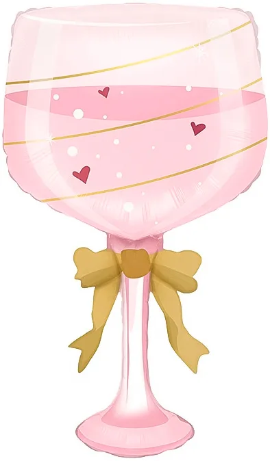 F 35"/89см Бокал, Золотой бант, Розовый, 1 шт.(Китай)