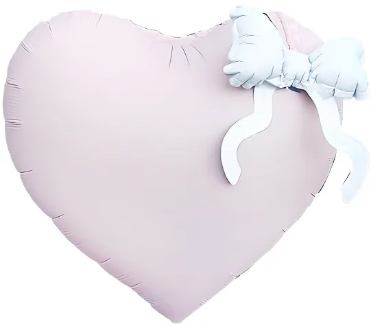 F 22"/56см Сердце, Белый бант, Розовый, 1 шт. в уп.(Китай)