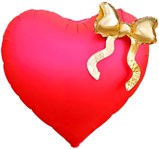 F 22"/56см Сердце, Золотой бант, Красный, 1 шт. в уп.(Китай)