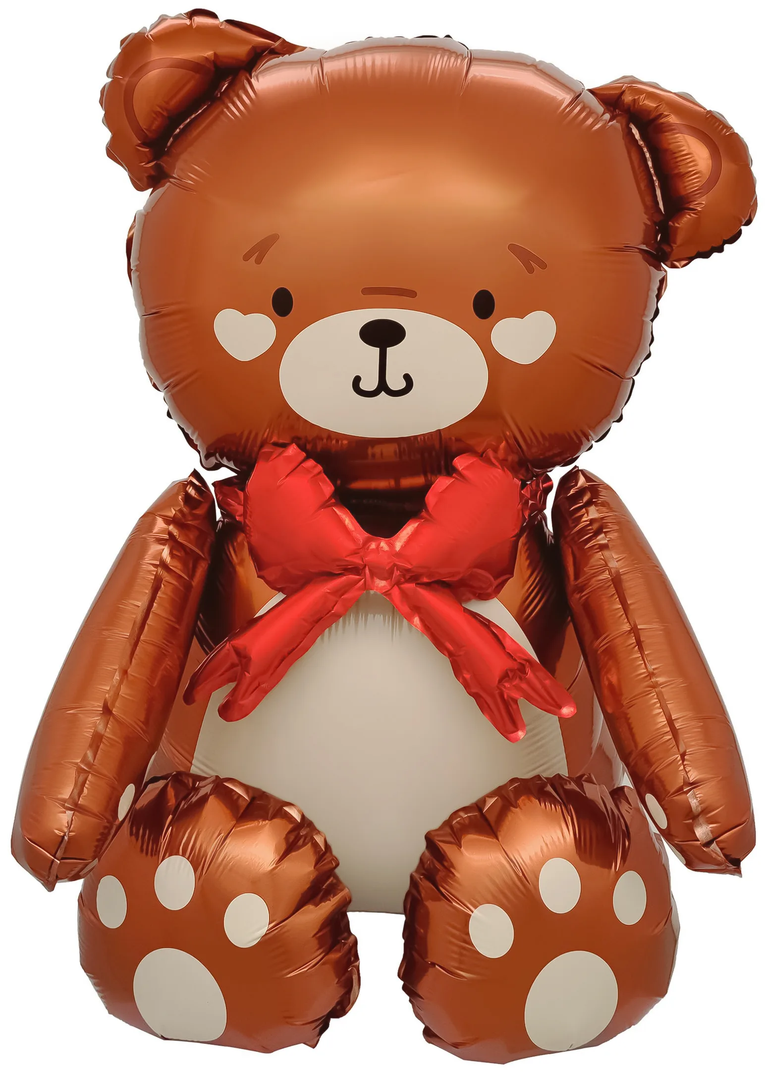Шар 3D (28''/71 см) Фигура, Сидячий мишка с бантиком, Коричневый, Сатин, 1 шт. в уп.