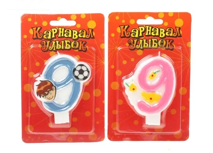 Свечи для торта на планшете цифра "9" цветы,мячик