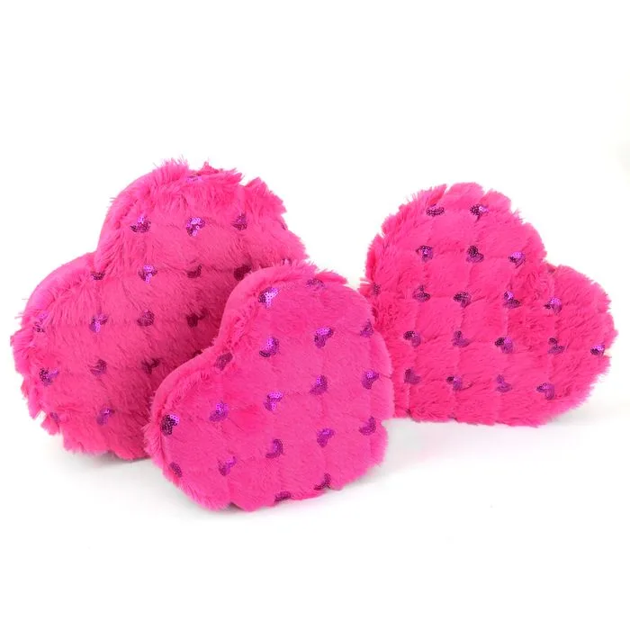 Набор коробок 3в1 сердце 25х23,5х8 / 23х21,5х7 / 21х19,5х6см, мех с пайетками, фуксия