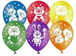 К 12"/30см Животные, Пастель, Ассорти, 2 ст. / 50 шт.(Китай)