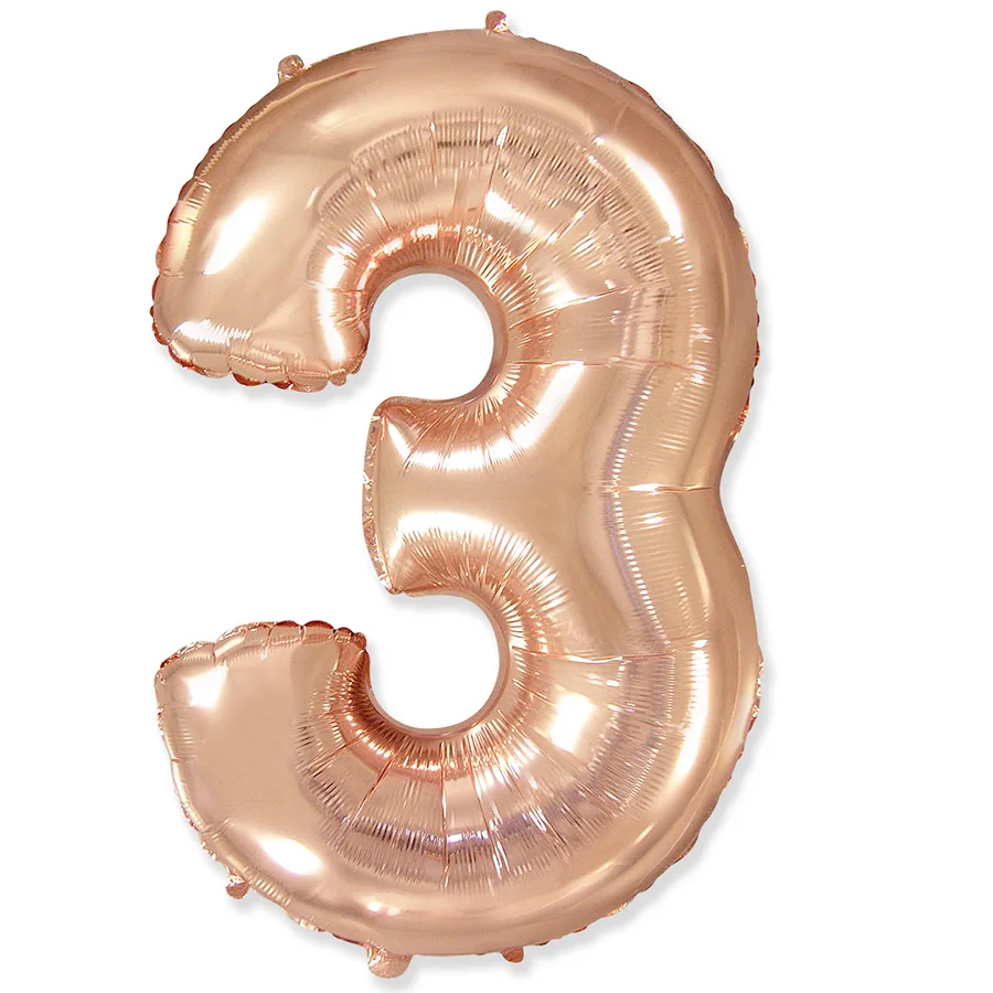 И 40"/102см Цифра "3",Розовое золото, в упаковке / 1 шт (Испания)