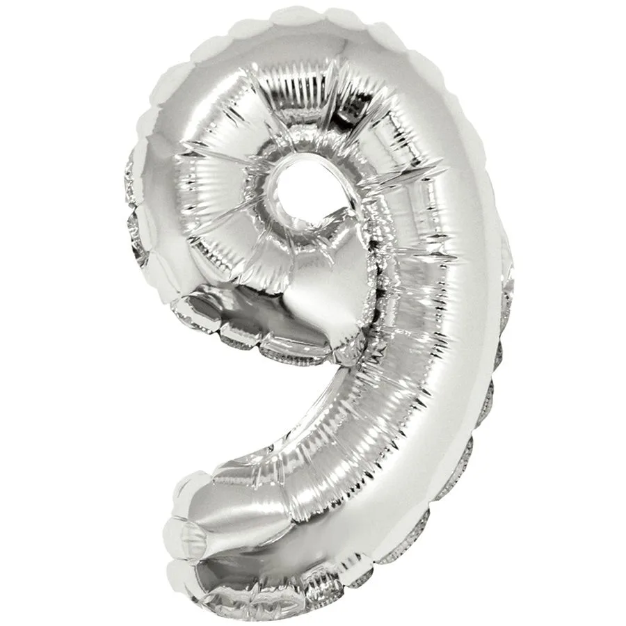 К 16" Цифра "9" Серебро в упаковке/1 шт./(Китай)