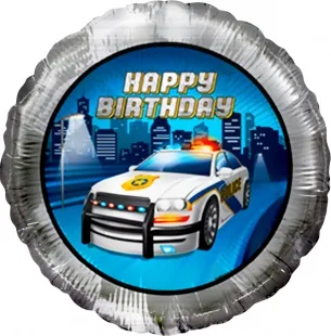С 18"/46см Круг, С Днем Рождения! (полицейская машина), 1 шт.  (США)
