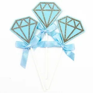 Топпер в торт, Алмаз, Голубой, 3 шт.