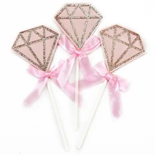 Топпер в торт, Алмаз, Розовый, 3 шт.