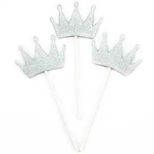 Топпер в торт, Корона, Серебро, 3 шт.