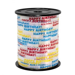 Лента (0,5 см*228,6 м) Happy Birthday, 1 шт.