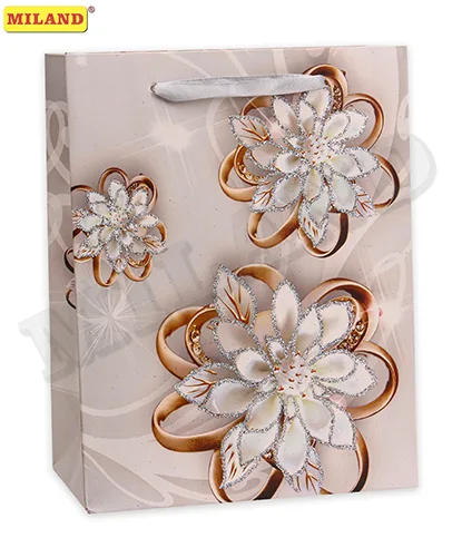 Dream cards Пакет подарочный с матовой ламинацией и глиттером 32х26х12 (L) Очаровательные цветы