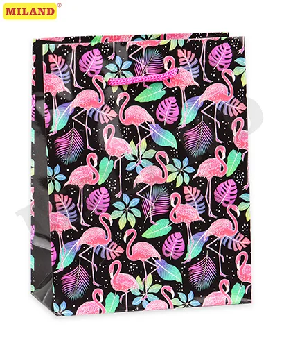 Пакет подарочный с глянцевой ламинацией 40х47х14 cм (XXL) Яркие фламинго