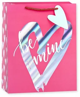 Пакет подарочный, Признание в любви (сверкающие сердечки), Розовый, Голография, 23*18*10 см, 1 шт.