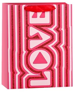 Пакет подарочный, Любовь (леттеринг), Красный, с блестками, 23*18*10 см, 1 шт.