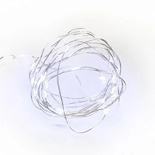 Светодиодная гирлянда "Роса" на батарейках / 3м, 30  белых светодиодов на серебристом проводе