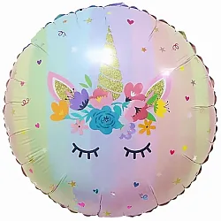 F 18"/46см Круг Волшебный единорог в цветах/1 шт/ (Китай)