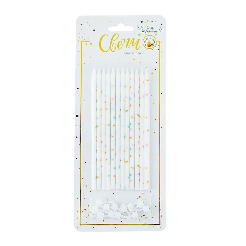 Свечи тортовые классические XL Яркие брызги с держателями 14,5см 12 шт