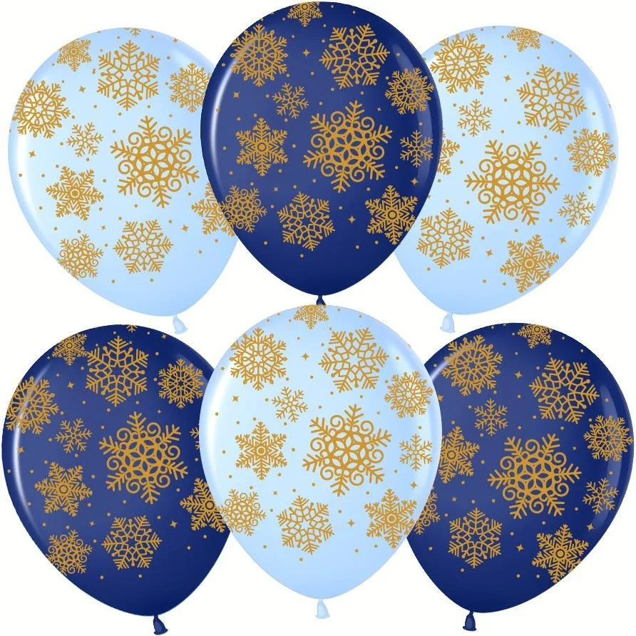 ВВ 12"/30см Золотые снежинки, Ассорти, пастель, 5 ст, 25 шт. /(Малайзия)