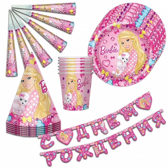 Набор для праздника "Барби" / на 6 персон / 25 предметов