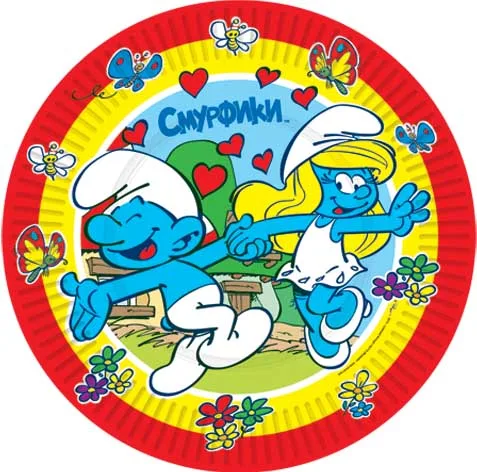 Тарелки "Смурфики Сердечки", 23 см./ уп. 10 шт.